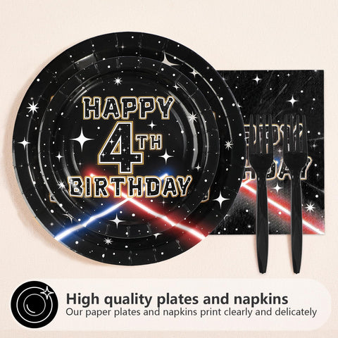 96 Pcs Galaxy 4th Birthday Party Plates and Napkins - Grencian