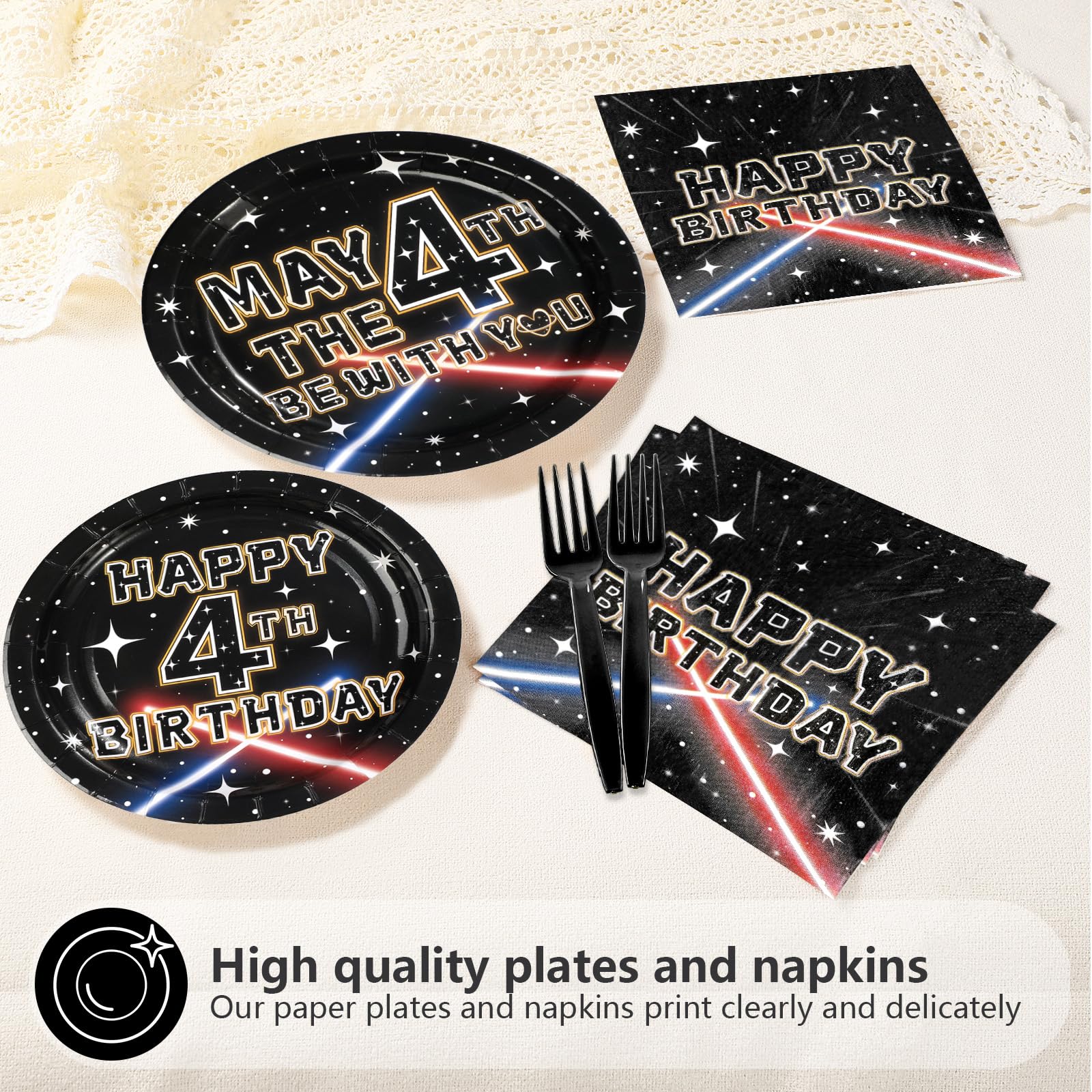 96 Pcs Galaxy 4th Birthday Party Plates and Napkins - Grencian