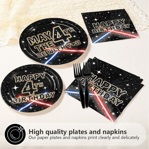 96 Pcs Galaxy 4th Birthday Party Plates and Napkins - Grencian