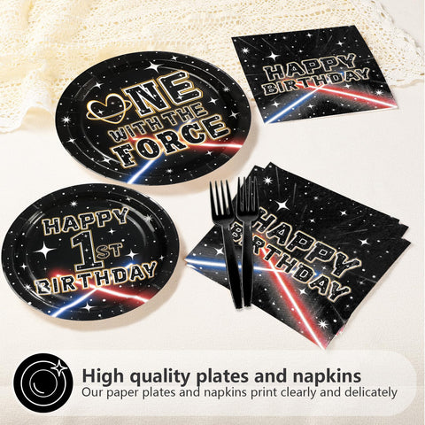 96 Pcs Galaxy 1st Birthday Party Plates and Napkins - Grencian