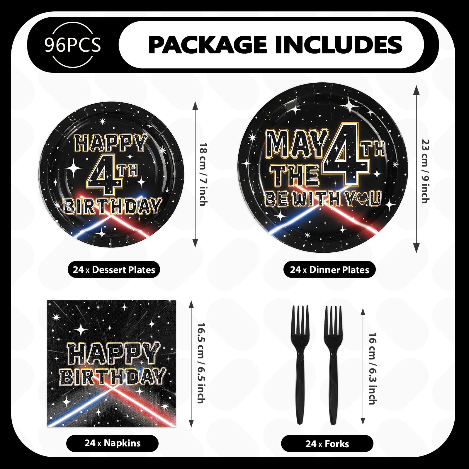 96 Pcs Galaxy 4th Birthday Party Plates and Napkins - Grencian