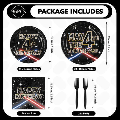 96 Pcs Galaxy 4th Birthday Party Plates and Napkins - Grencian