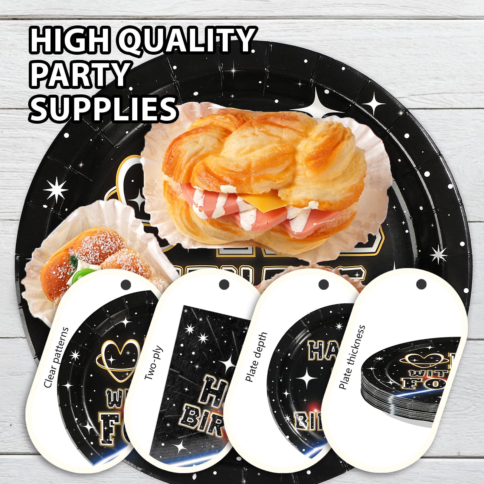 96 Pcs Galaxy 1st Birthday Party Plates and Napkins - Grencian