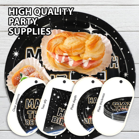 96 Pcs Galaxy 4th Birthday Party Plates and Napkins - Grencian
