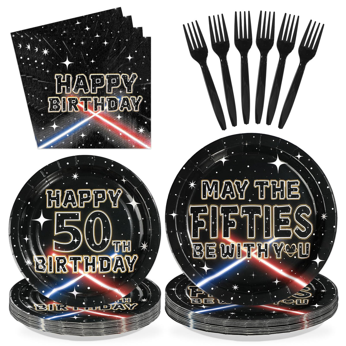 96 Pcs Galaxy 50th Birthday Party Plates and Napkins - Grencian