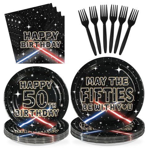 96 Pcs Galaxy 50th Birthday Party Plates and Napkins - Grencian
