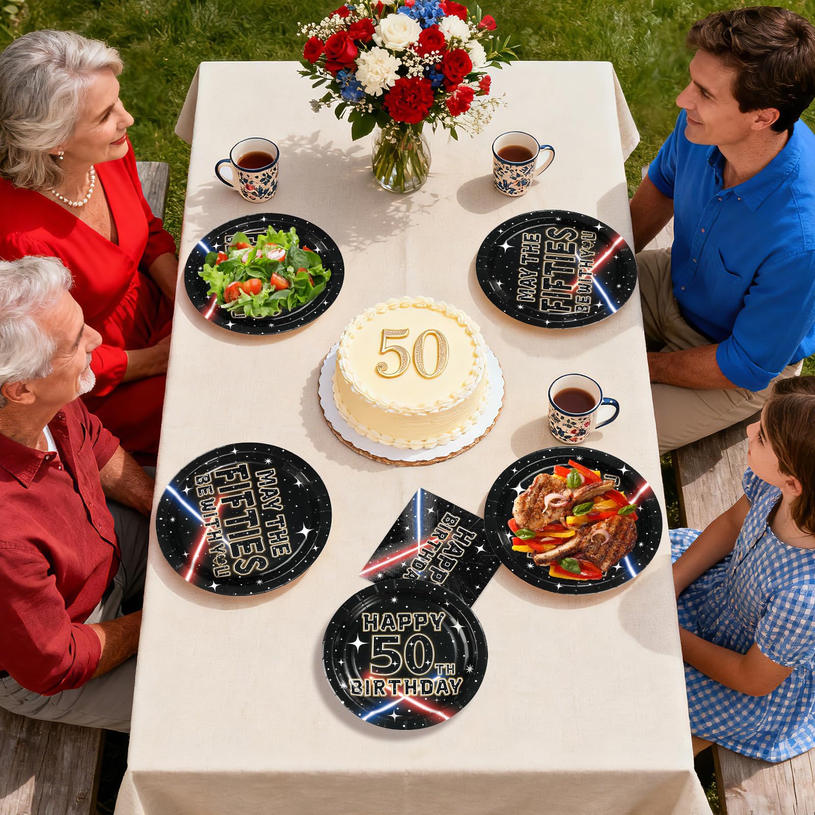 96 Pcs Galaxy 50th Birthday Party Plates and Napkins - Grencian