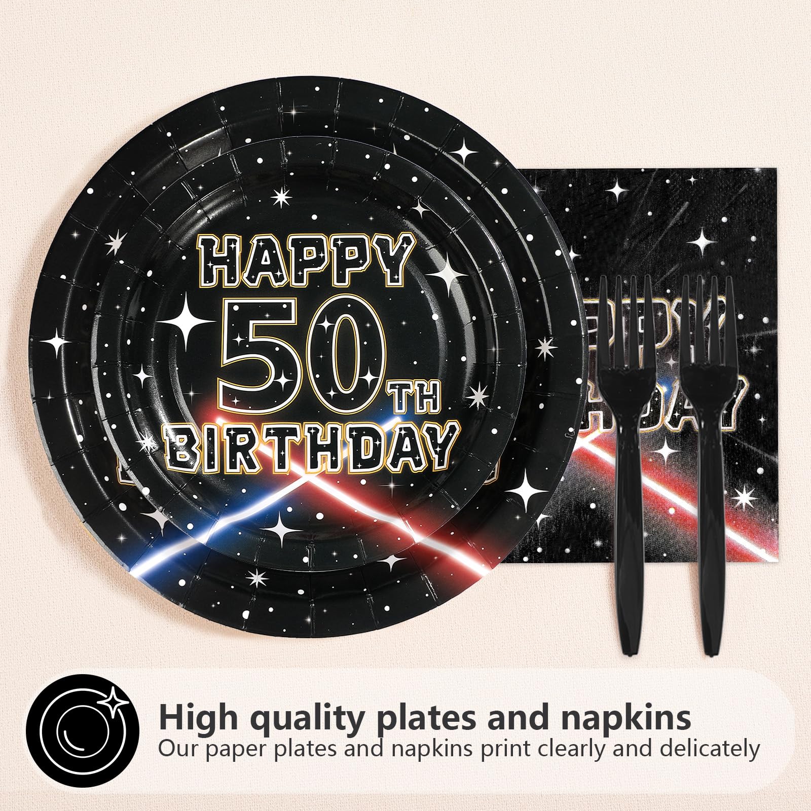 96 Pcs Galaxy 50th Birthday Party Plates and Napkins - Grencian