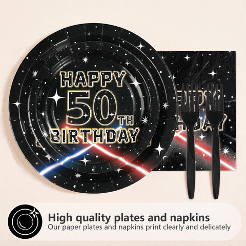 96 Pcs Galaxy 50th Birthday Party Plates and Napkins - Grencian