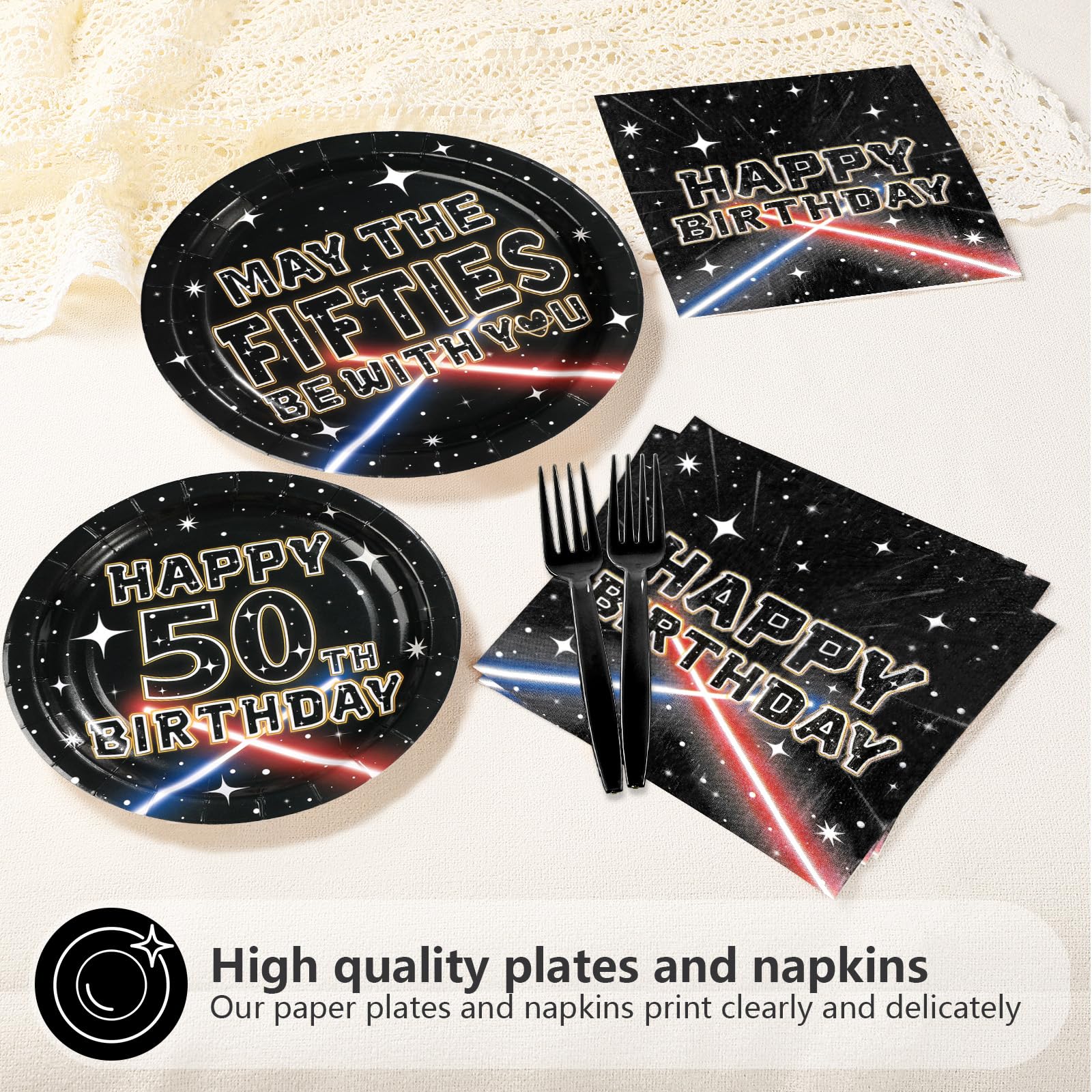 96 Pcs Galaxy 50th Birthday Party Plates and Napkins - Grencian