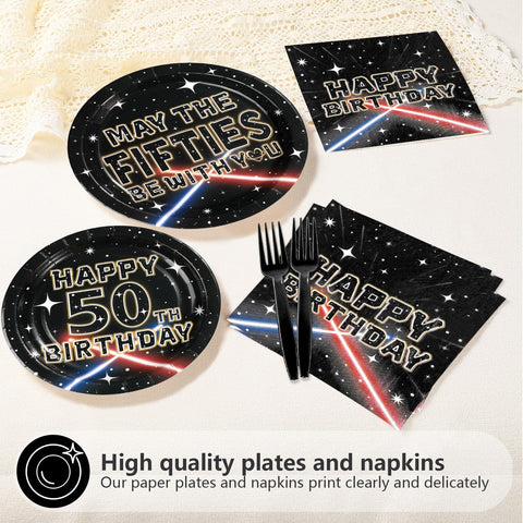 96 Pcs Galaxy 50th Birthday Party Plates and Napkins - Grencian