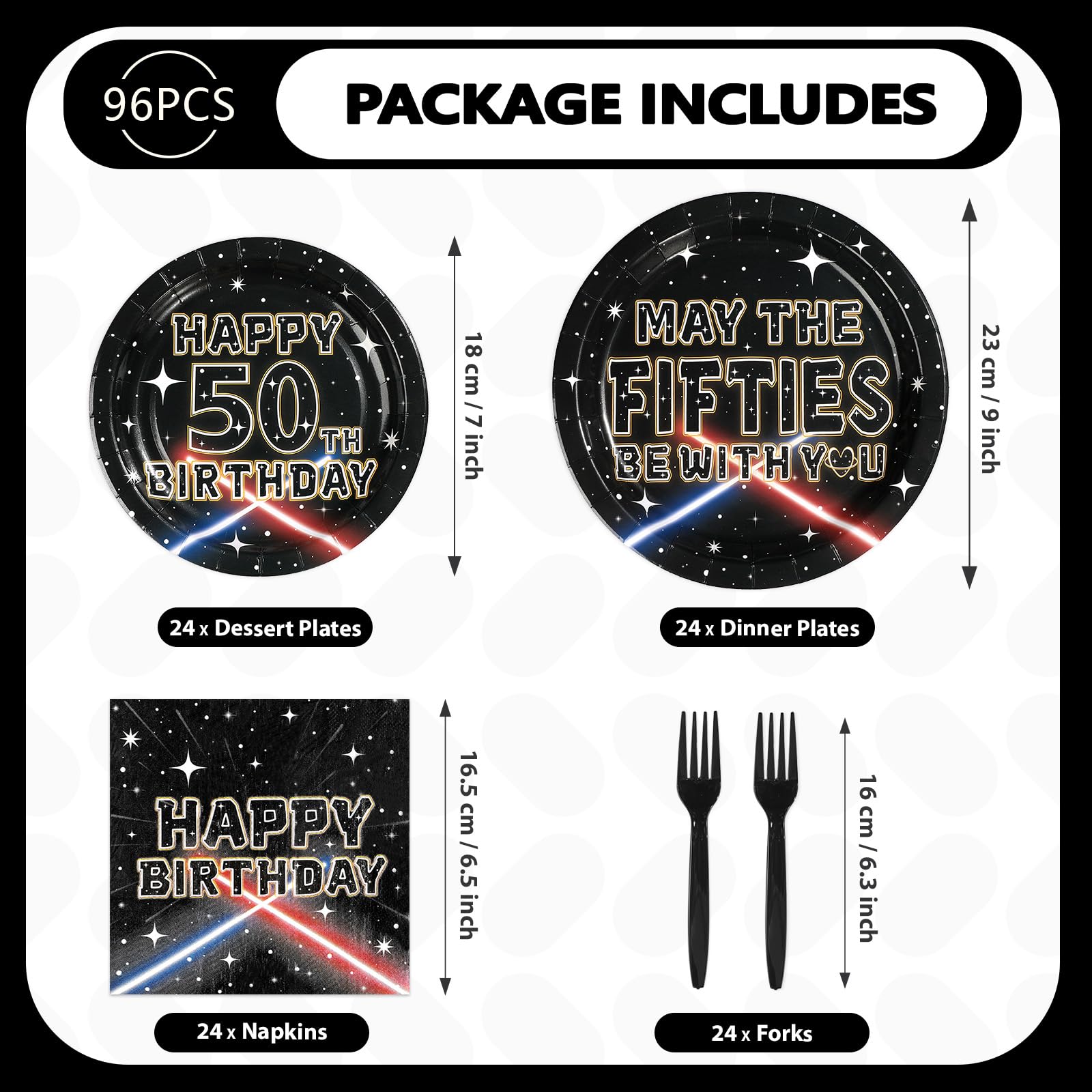 96 Pcs Galaxy 50th Birthday Party Plates and Napkins - Grencian