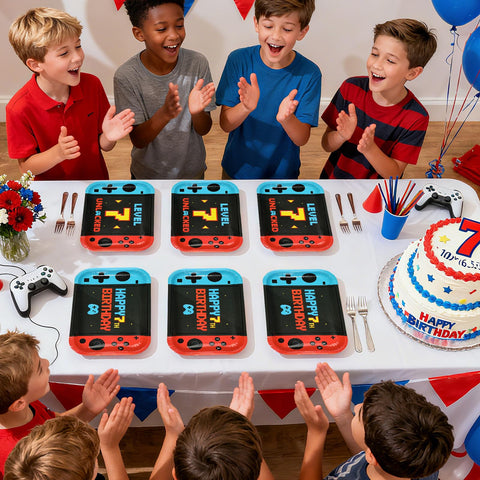 96 Pcs Game 7th Birthday Party Plates and Napkins - Grencian