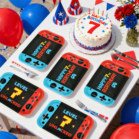 96 Pcs Game 7th Birthday Party Plates and Napkins - Grencian