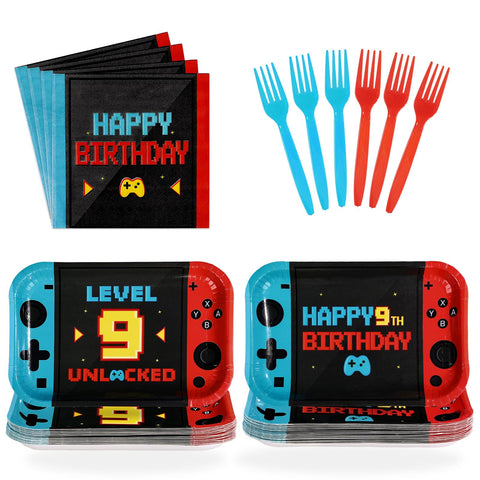 96 Pcs Game 9th Birthday Party Plates and Napkins - Grencian
