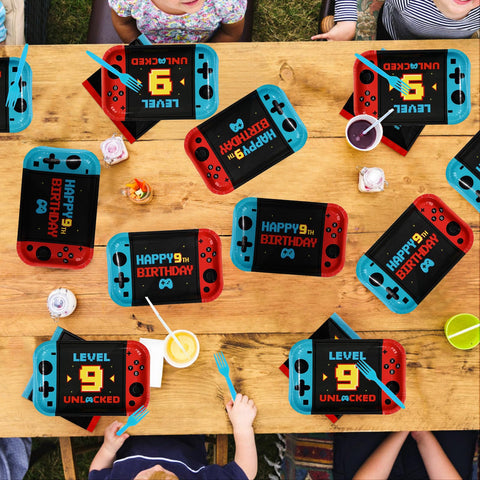96 Pcs Game 9th Birthday Party Plates and Napkins - Grencian