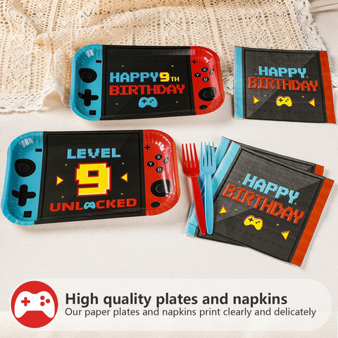 96 Pcs Game 9th Birthday Party Plates and Napkins - Grencian