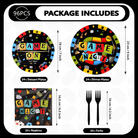96 Pcs Game Night Video Party Plates and Napkins - Grencian