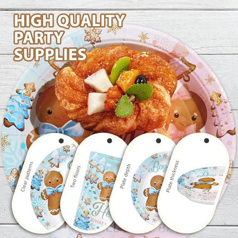 96 Pcs Gingerbread Gender Reveal Party Plates and Napkins - Grencian