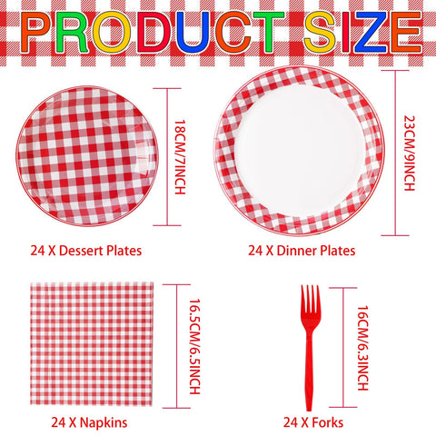 96 Pcs Gingham Red and White Party Plates and Napkins - Grencian