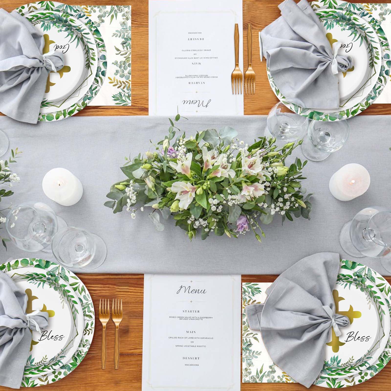 96 Pcs God Bless Party Plates and Napkins - Grencian