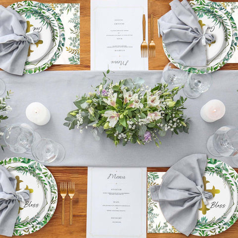 96 Pcs God Bless Party Plates and Napkins - Grencian