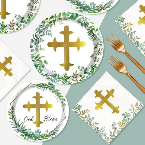 96 Pcs God Bless Party Plates and Napkins - Grencian
