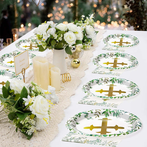 96 Pcs God Bless Party Plates and Napkins - Grencian