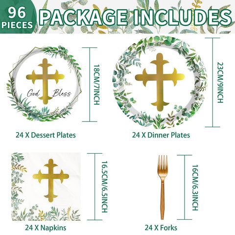 96 Pcs God Bless Party Plates and Napkins - Grencian