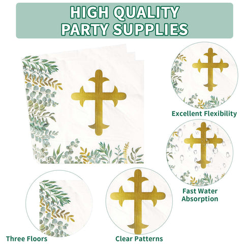 96 Pcs God Bless Party Plates and Napkins - Grencian