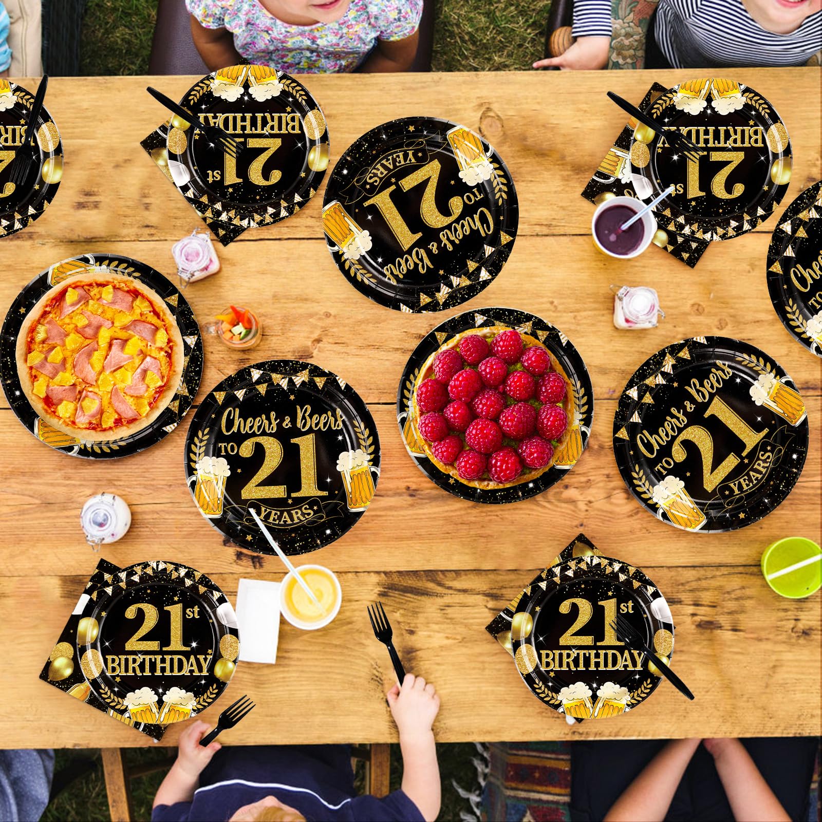 96 Pcs Gold Beer 21st Birthday Party Plates and Napkins - Grencian