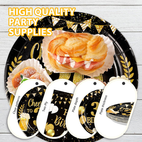 96 Pcs Gold Beer 30th Birthday Party Plates and Napkins - Grencian