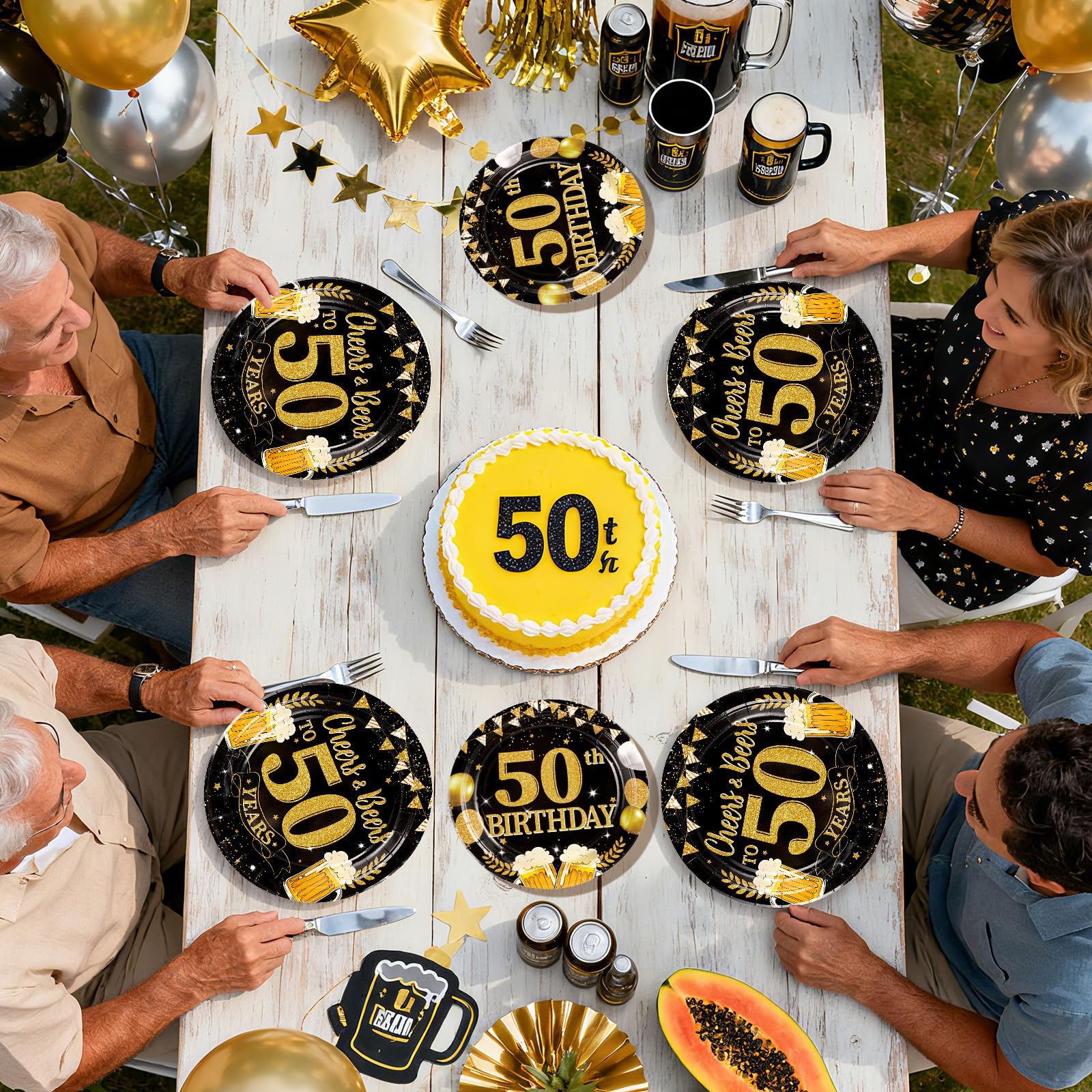 96 Pcs Gold Beer 50th Birthday Party Plates and Napkins - Grencian