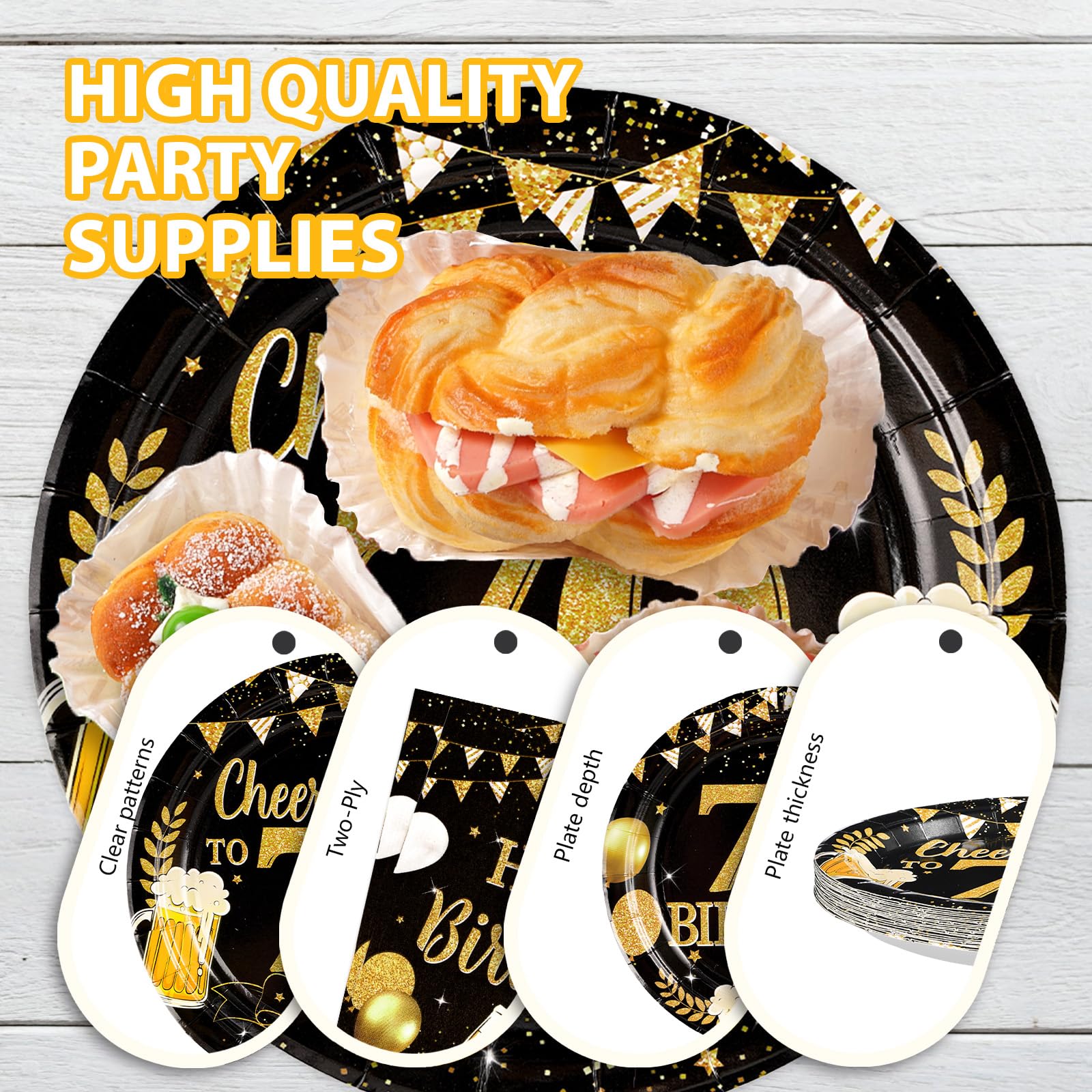 96 Pcs Gold Beer 70th Birthday Party Plates and Napkins - Grencian