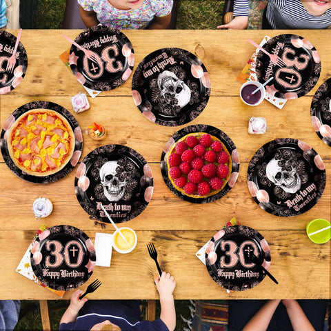 96 Pcs Gold Black 30th Birthday Party Plates and Napkins - Grencian