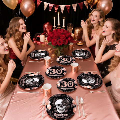 96 Pcs Gold Black 30th Birthday Party Plates and Napkins - Grencian