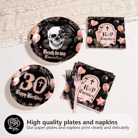 96 Pcs Gold Black 30th Birthday Party Plates and Napkins - Grencian
