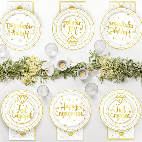 96 Pcs Gold Engagement Party Plates and Napkins - Grencian