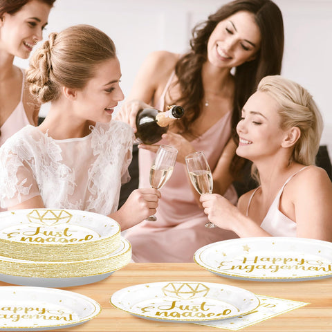 96 Pcs Gold Engagement Party Plates and Napkins - Grencian