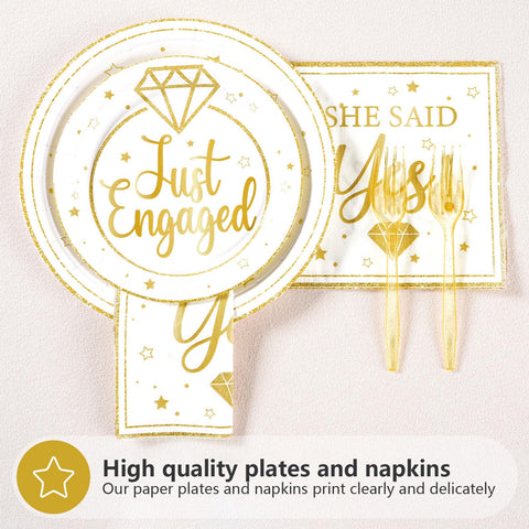 96 Pcs Gold Engagement Party Plates and Napkins - Grencian