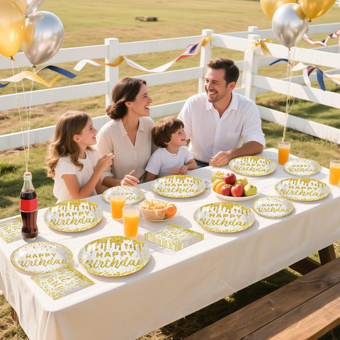 96 Pcs Gold Glitter Birthday Party Plates and Napkins - Grencian
