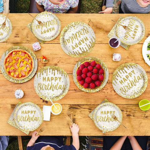 96 Pcs Gold Glitter Birthday Party Plates and Napkins - Grencian