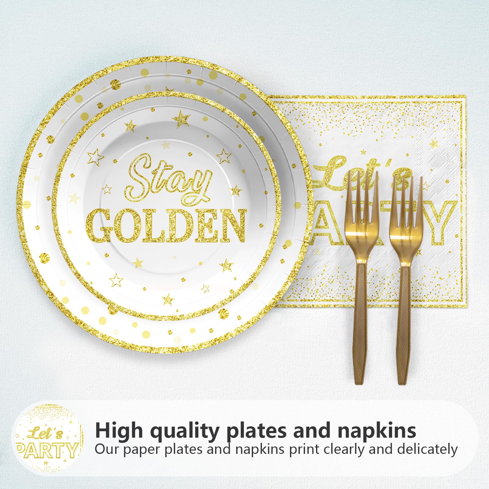 96 Pcs Golden Birthday Party Plates and Napkins - Grencian