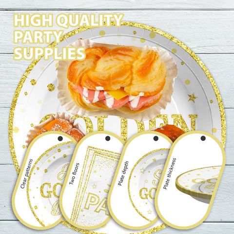 96 Pcs Golden Birthday Party Plates and Napkins - Grencian