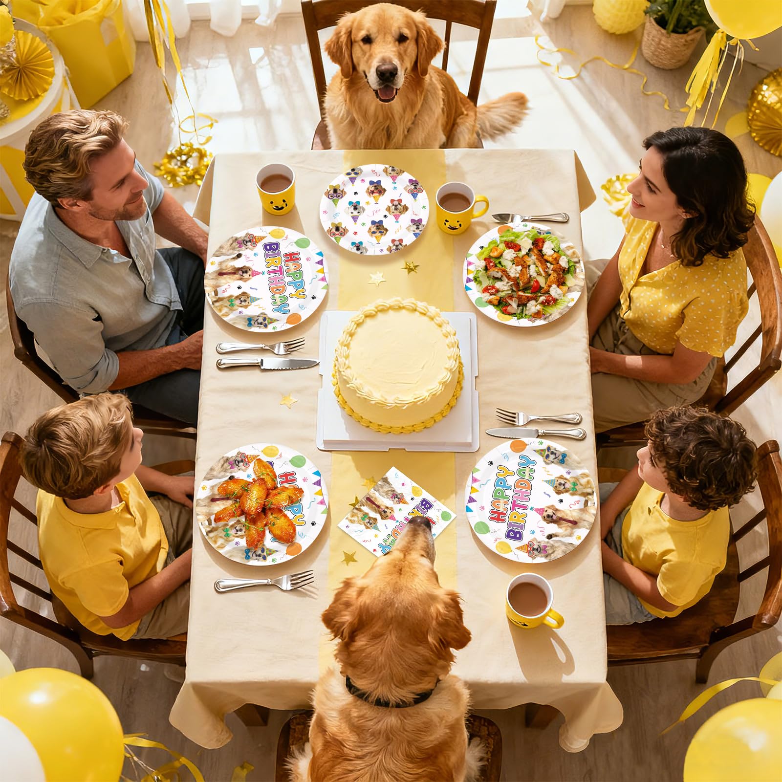 96 Pcs Golden Retriever Birthday Party Plates and Napkins - Grencian