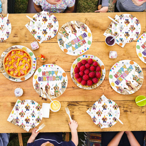 96 Pcs Golden Retriever Birthday Party Plates and Napkins - Grencian
