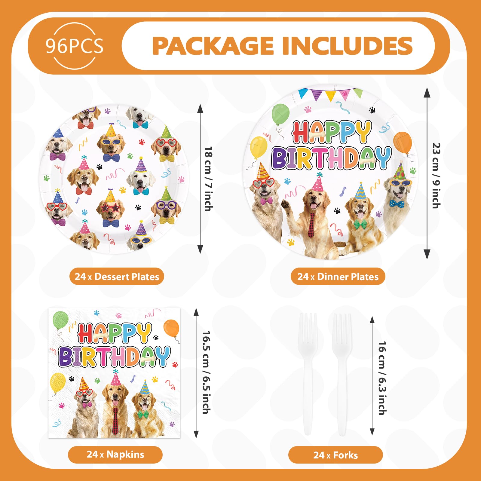 96 Pcs Golden Retriever Birthday Party Plates and Napkins - Grencian