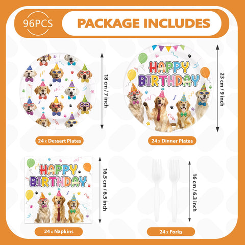 96 Pcs Golden Retriever Birthday Party Plates and Napkins - Grencian