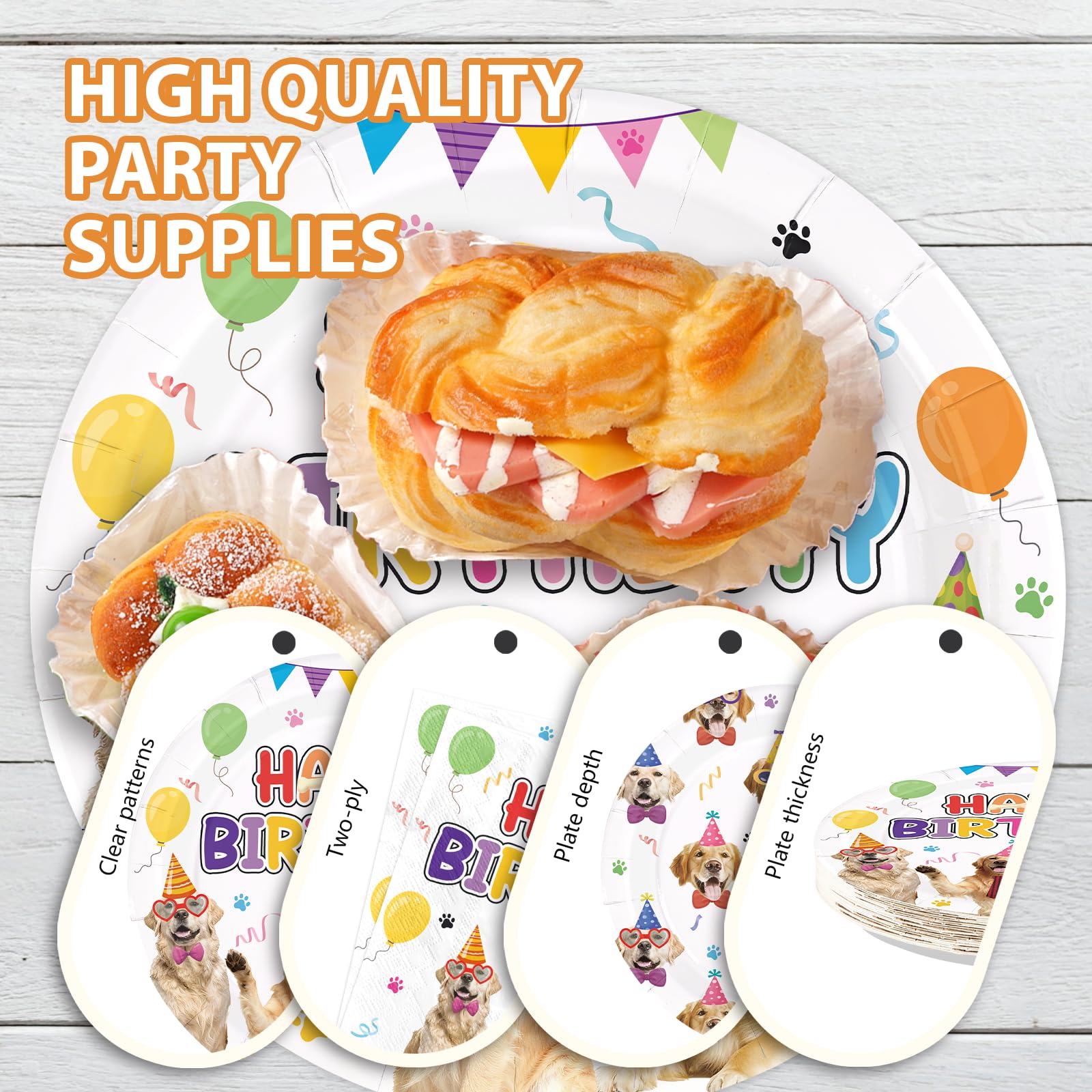 96 Pcs Golden Retriever Birthday Party Plates and Napkins - Grencian