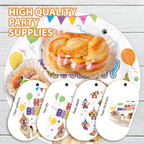96 Pcs Golden Retriever Birthday Party Plates and Napkins - Grencian